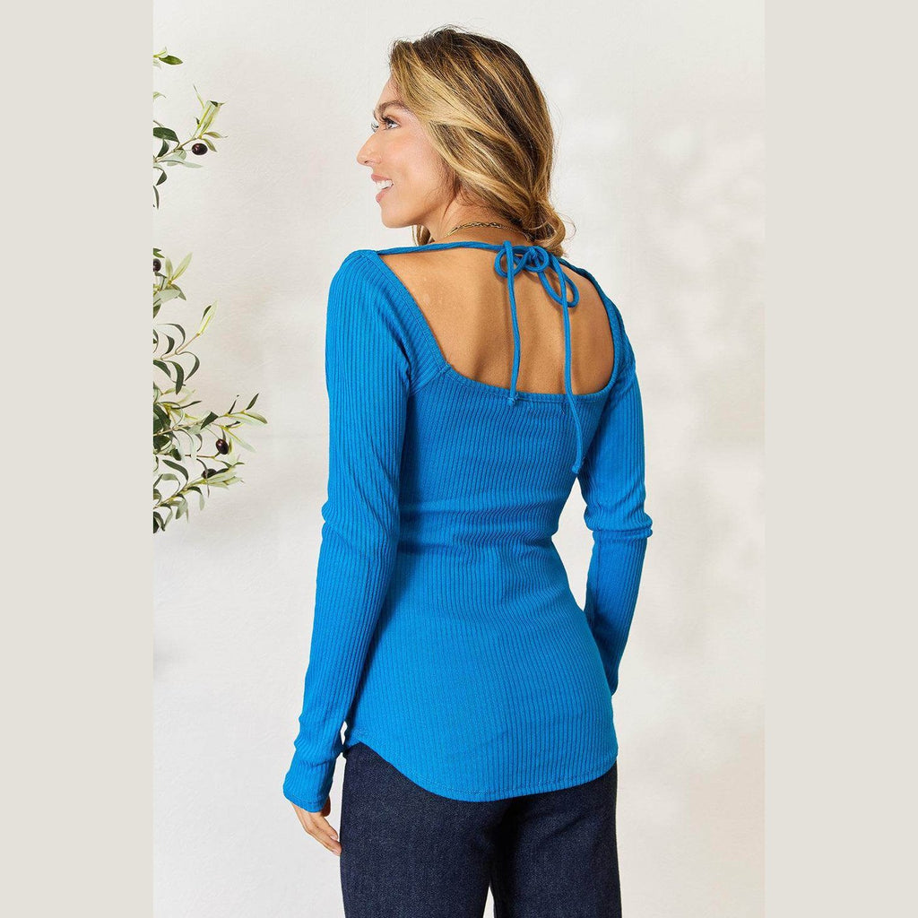 Culture Code Full Size Ribbed Sweetheart Neck Knit Top - VacationGrabs