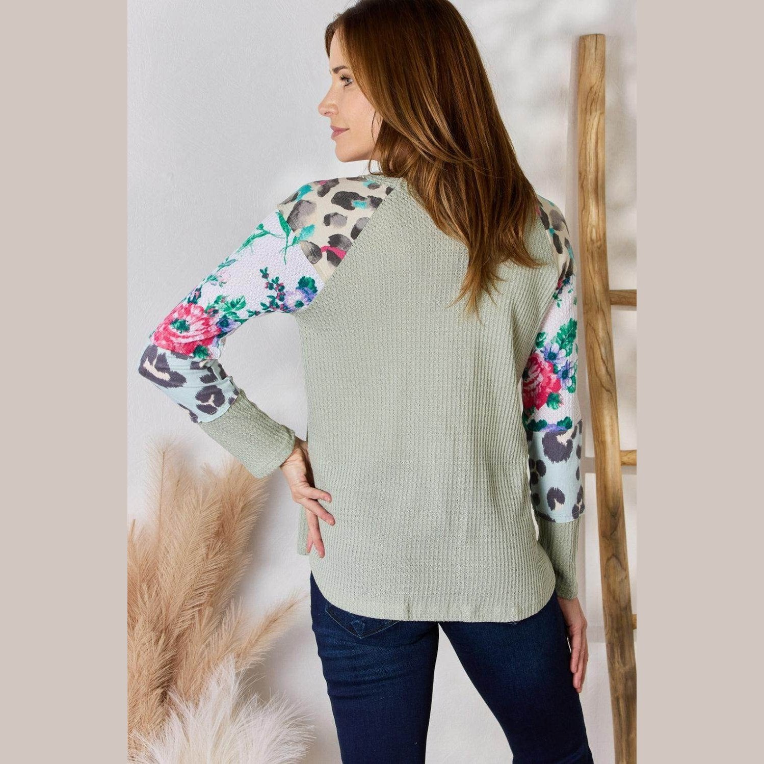 Hailey & Co Full Size Printed Round Neck Blouse - VacationGrabs