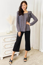 Double Take Square Neck Ruffle Shoulder Long Sleeve T-Shirt - VacationGrabs