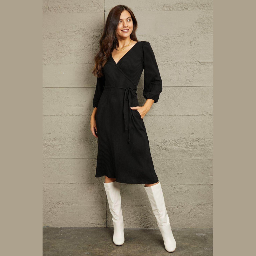 Culture Code Full Size Surplice Flare Ruching Dress - VacationGrabs