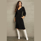 Culture Code Full Size Surplice Flare Ruching Dress - VacationGrabs