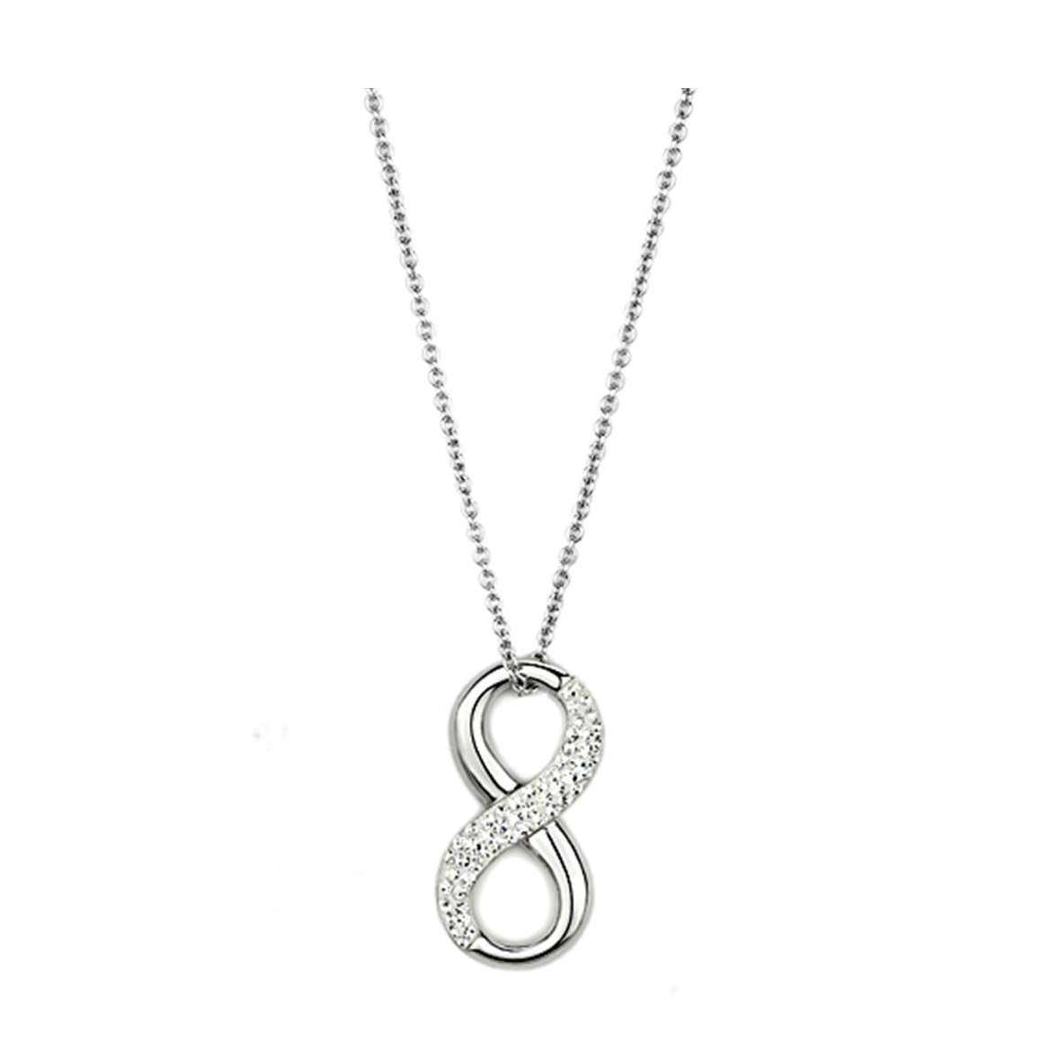 Silver infinity necklace with sparkling accents, perfect as elegant jewelry for vacation outfits