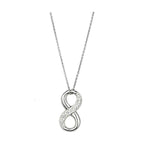Silver infinity necklace with sparkling accents, perfect as elegant jewelry for vacation outfits