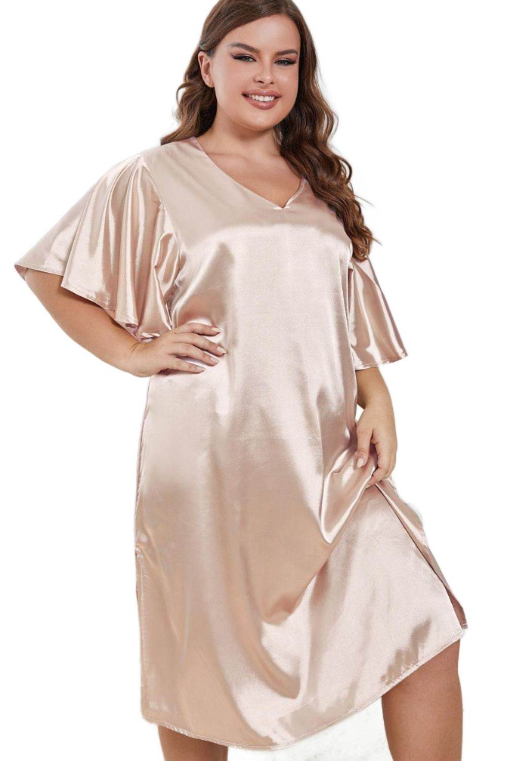 Trendsi elegant nightwear for women in soft satin with flutter sleeves for comfortable lounging