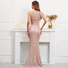 Women's Special Occasion Wear Elegant Sequin Beading Halter Evening Long Prom Dress