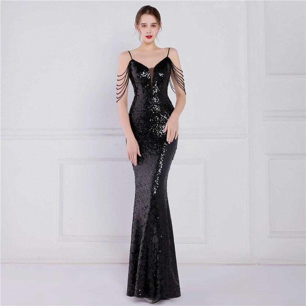 Women's Special Occasion Wear Elegant Sequin Gown Dress Beading Prom Special Occasion