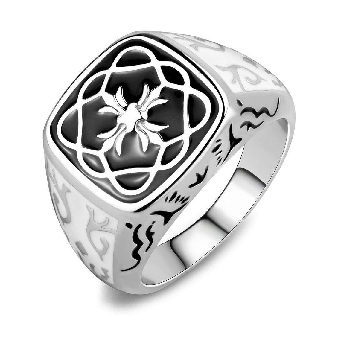 Stylish epoxy design men's rings with unique carved patterns and polished finish