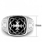 Epoxy design men's rings with intricate sun pattern and polished silver finish, measuring 16mm