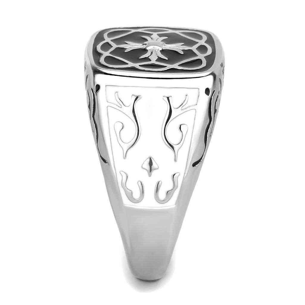 Stylish epoxy design men's rings featuring intricate engravings and a polished silver finish