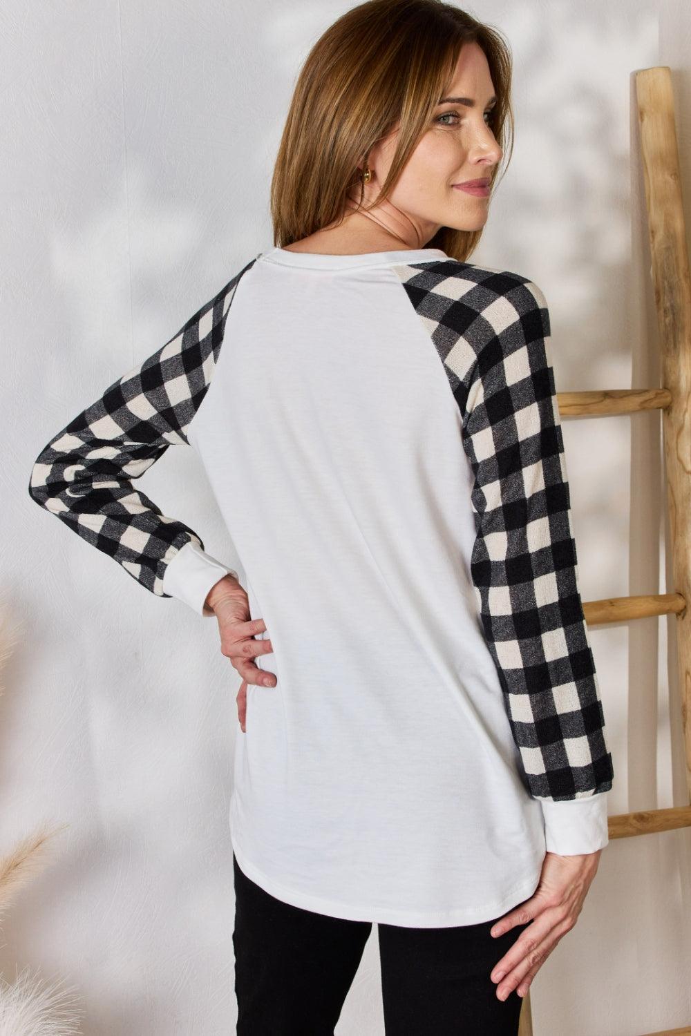 Women's Shirts Hailey & Co Full Size Plaid Raglan Sleeve Round Neck Blouse