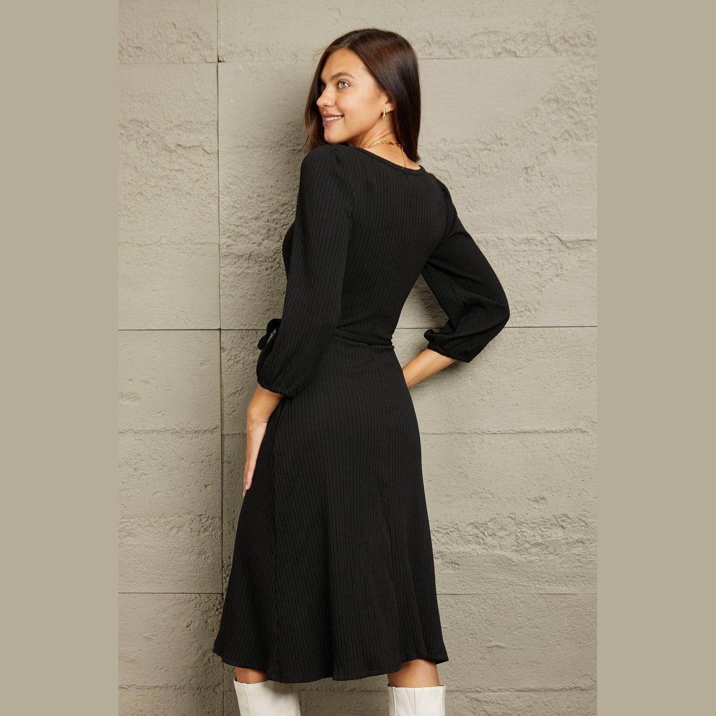 Culture Code Full Size Surplice Flare Ruching Dress - VacationGrabs