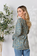Heimish Full Size Floral Half Button Long Sleeve Blouse - VacationGrabs