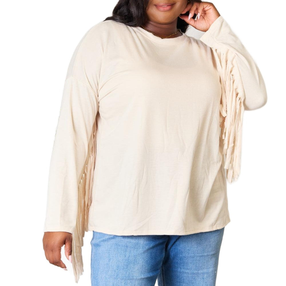 Women's Shirts Celeste Full Size Fringe Detail Long Sleeve Blouse