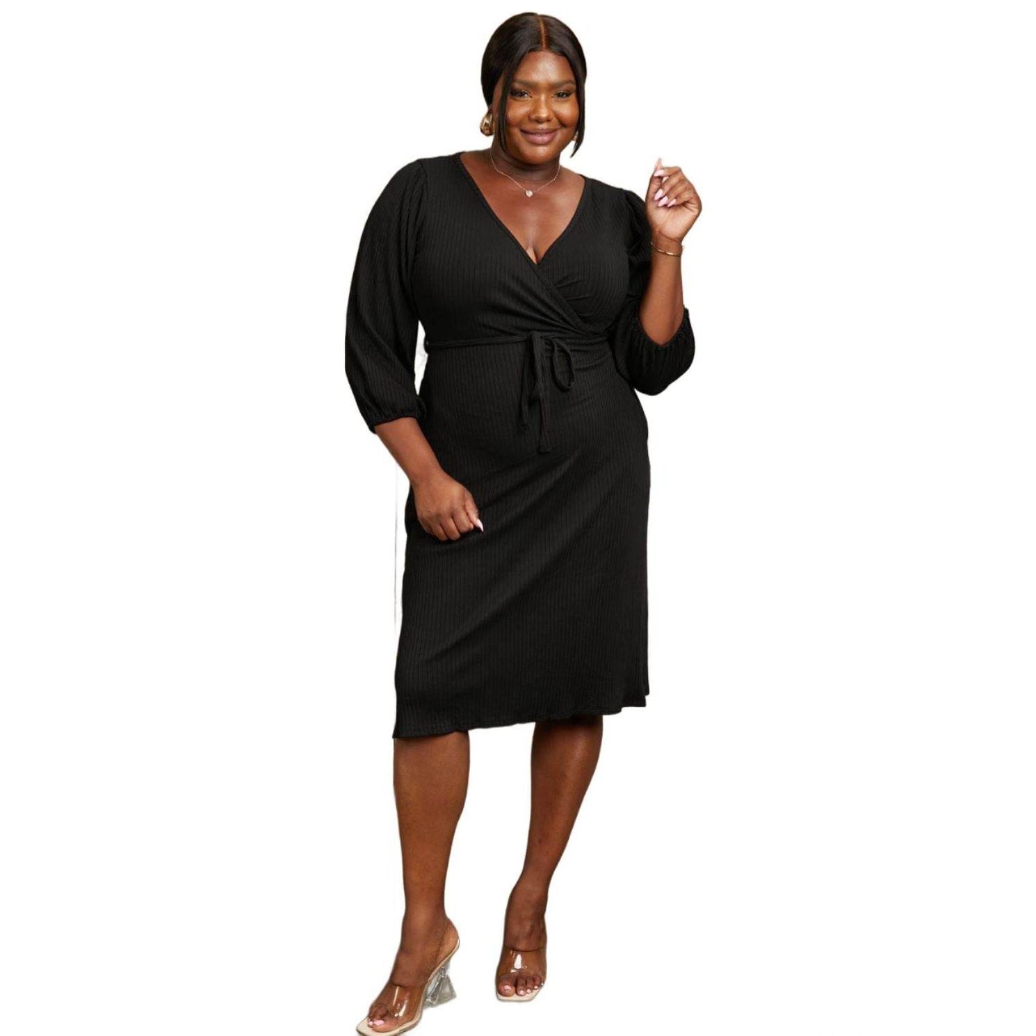 Culture Code Full Size Surplice Flare Ruching Dress - VacationGrabs