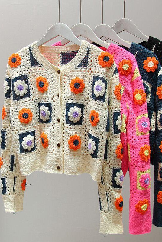 Women's Sweaters Fall Crochet Cardigans Multicolor Y2K Vintage Knitted Sweaters
