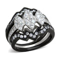 Stylish black and silver fashion cocktail ring for women with sparkling crystals for a glamorous look