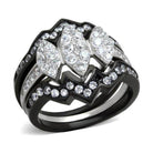 Stylish black and silver fashion cocktail ring for women with sparkling crystals for a glamorous look