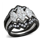 Stylish black and silver fashion cocktail ring for women with sparkling crystals for a glamorous look