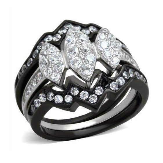 Stylish black and silver fashion cocktail ring for women with sparkling crystals for a glamorous look