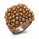 Unique fashion cocktail ring gold tone featuring a cluster of shiny spherical beads.