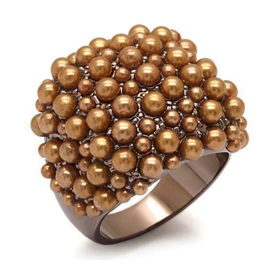 Unique fashion cocktail ring gold tone featuring a cluster of shiny spherical beads.