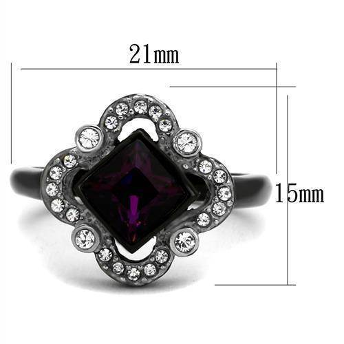 Black Women's Fashion Ring with Purple Gem and Sparkling Accents, perfect fashion jewelry for vacations