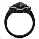 Elegant black fashion jewelry for vacations featuring a large purple gemstone and sparkling accents
