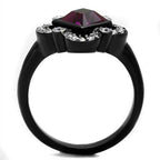 Elegant black fashion jewelry for vacations featuring a large purple gemstone and sparkling accents