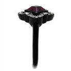 Black Fashion Jewelry for Vacations Ring with a Deep Red Gem and Sparkling Accents