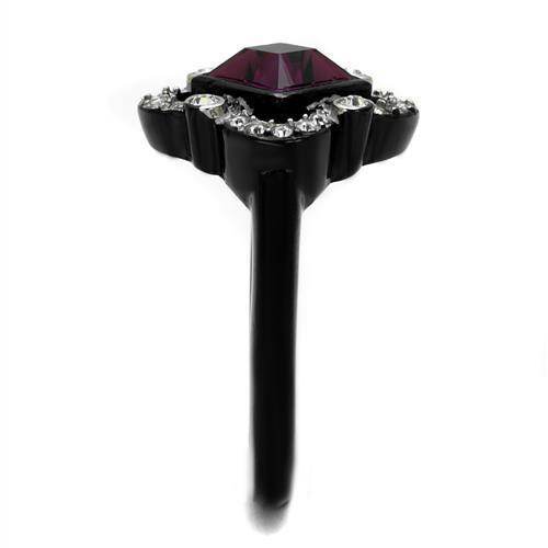 Black Fashion Jewelry for Vacations Ring with a Deep Red Gem and Sparkling Accents
