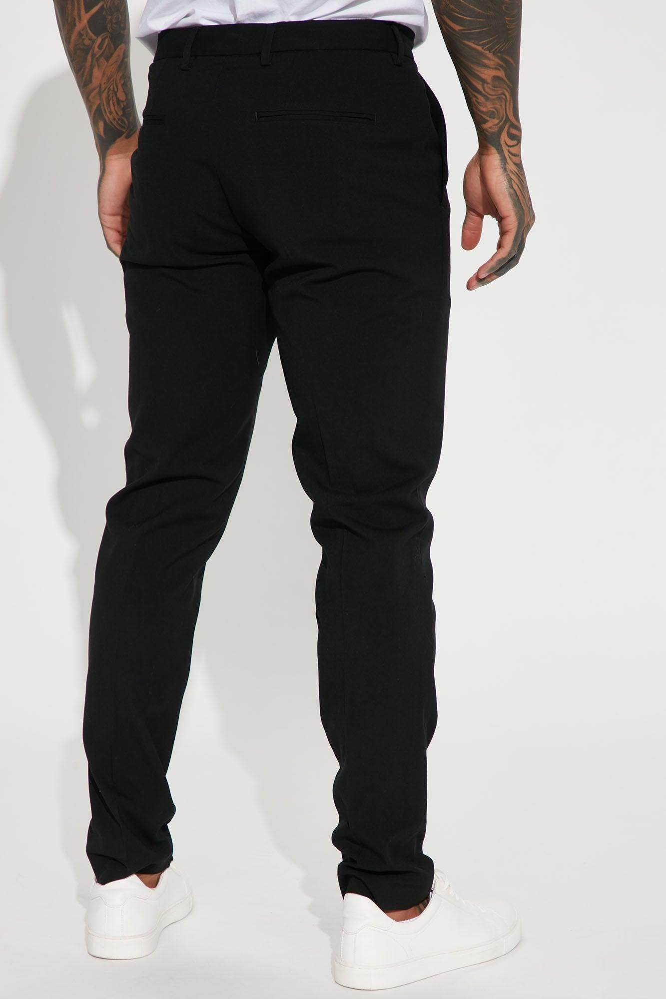 Fashion Nova Men's Modern Stretch Trousers in Black with a Slim Fit and Comfortable Design