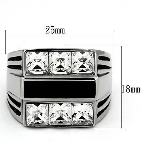 Stylish men's fashion ring for vacations featuring cubic zirconia and a sleek black inlay