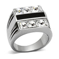 Stylish men's fashion ring for vacations featuring shiny crystals and a sleek black accent