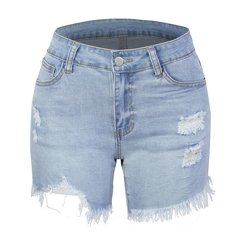Women's Shorts Fashion Ripped Denim Shorts Fringed High Stretch Fit For Women