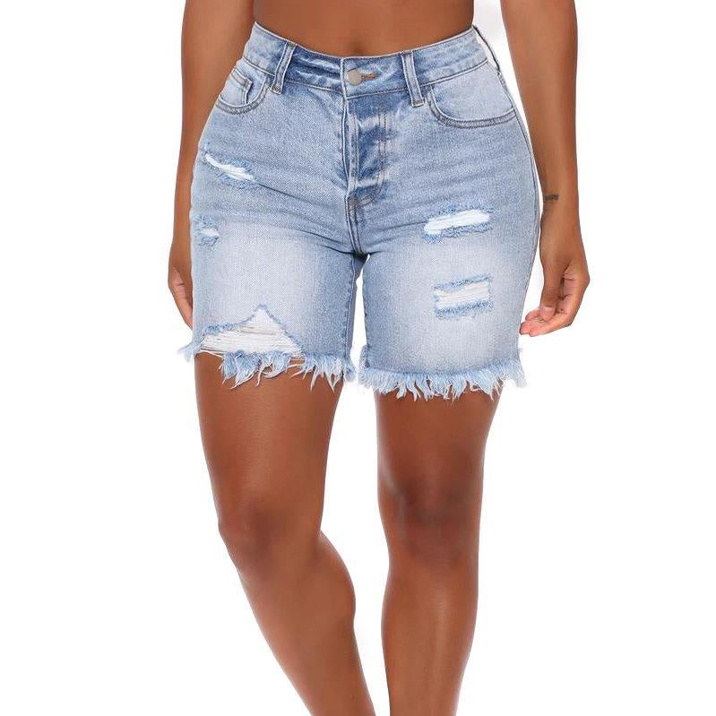 Women's Shorts Fashion Ripped Denim Shorts Fringed High Stretch Fit For Women