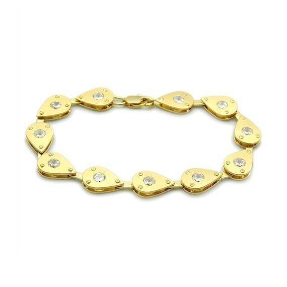 Gold bracelet with teardrop design and gemstones, perfect fashion vacation jewelry for women