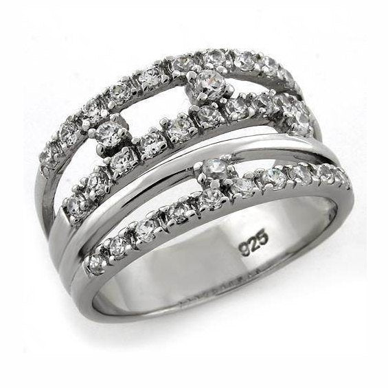 Silver triple band ring with sparkling stones, perfect vacation jewelry for women