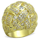 Elegant gold women's ring with intricately woven design and sparkling rhinestones for a glamorous look