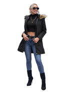 Women's Coats & Jackets Faux Fur Trim Hooded Puffer Jacket