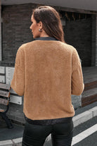 Women's Coats & Jackets Faux Leather Collar Zipper Teddy Jacket