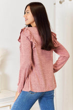 Double Take Square Neck Ruffle Shoulder Long Sleeve T-Shirt - VacationGrabs