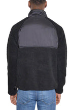 Back view of fleece cut out jacket men by VacationGrabs showcasing cozy fabric and stylish design