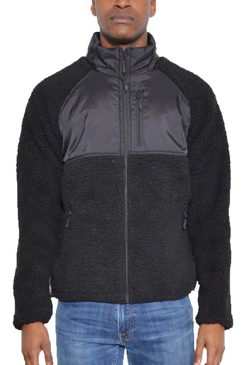 VacationGrabs fleece cut out jacket men in black featuring a soft, warm design for casual wear