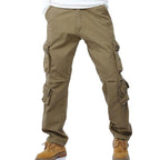 Men's fleece lined cargo pants in khaki with multiple pockets for convenience and style