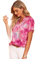 Women's Shirts Floral Notched Neck Short Sleeve Top