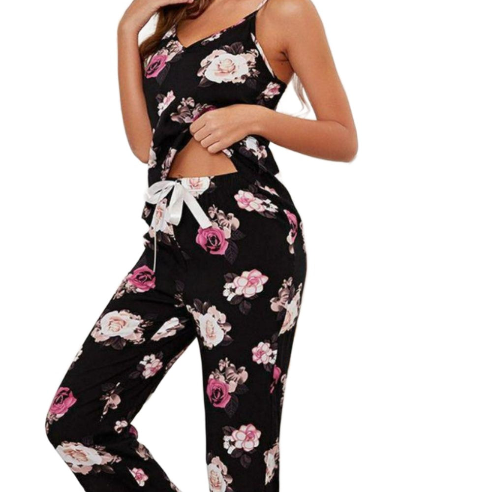 Women's Sleepwear/Loungewear Floral V-Neck Cami And Cropped Pants Lounge Set