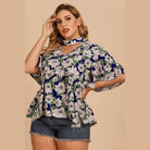 Trendsi women's plus size flutter sleeve floral top in navy with a vibrant flower print