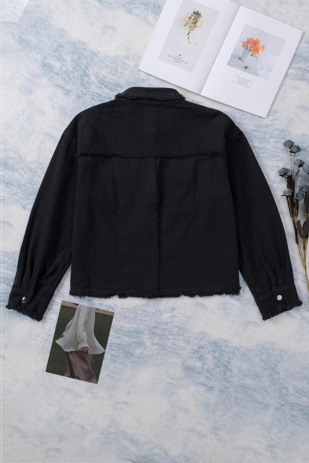 Women's Coats & Jackets Frayed Trim Snap Down Denim Jacket
