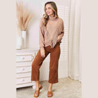 Trendsi Women's Sweater in Beige with Fringe Front Long Sleeve for a Stylish Look