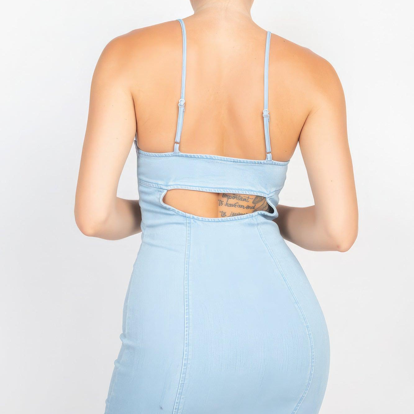 Women's Dresses Front Button Cami Denim Dress - Light Blue